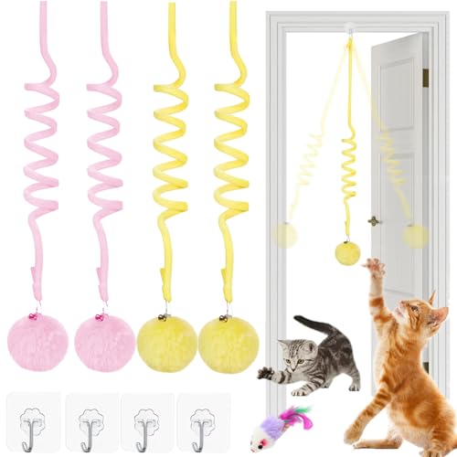 Qosigote Tier-Herzen Interaktives Katzen Gummizug Spielzeug, Katzenspielzeug Selbstbeschäftigung Hängende, Katzenspielzeug Türrahmen, Mit Glocke Interaktives Für Indoor Kätzchen Verfolgungsjagd (4,F) von Qosigote