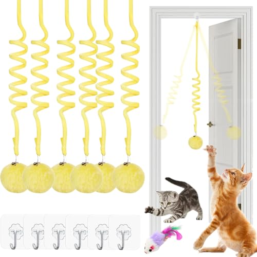 Qosigote Tier-Herzen Interaktives Katzen Gummizug Spielzeug, Katzenspielzeug Selbstbeschäftigung Hängende, Katzenspielzeug Türrahmen, Mit Glocke Interaktives Für Indoor Kätzchen Verfolgungsjagd (B,6) von Qosigote