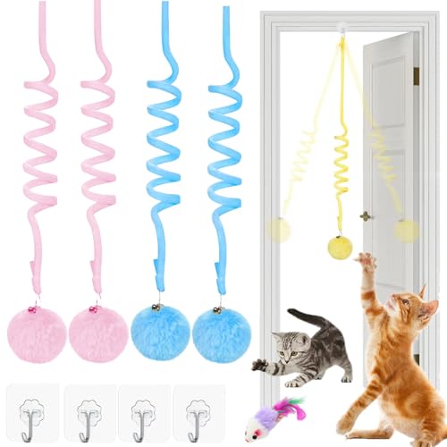 Qosigote Tier-Herzen Interaktives Katzen Gummizug Spielzeug, Katzenspielzeug Selbstbeschäftigung Hängende, Katzenspielzeug Türrahmen, Mit Glocke Interaktives Für Indoor Kätzchen Verfolgungsjagd (4,D) von Qosigote