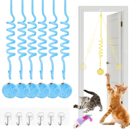 Qosigote Tier-Herzen Interaktives Katzen Gummizug Spielzeug, Katzenspielzeug Selbstbeschäftigung Hängende, Katzenspielzeug Türrahmen, Mit Glocke Interaktives Für Indoor Kätzchen Verfolgungsjagd (A,6) von Qosigote
