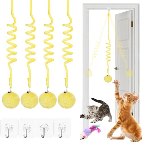 Qosigote Tier-Herzen Interaktives Katzen Gummizug Spielzeug, Katzenspielzeug Selbstbeschäftigung Hängende, Katzenspielzeug Türrahmen, Mit Glocke Interaktives Für Indoor Kätzchen Verfolgungsjagd (B,4) von Qosigote