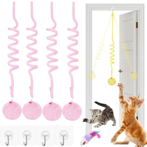 Qosigote Tier-Herzen Interaktives Katzen Gummizug Spielzeug, Katzenspielzeug Selbstbeschäftigung Hängende, Katzenspielzeug Türrahmen, Mit Glocke Interaktives Für Indoor Kätzchen Verfolgungsjagd (C,4) von Qosigote