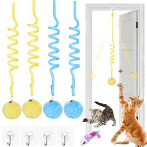 Qosigote Tier-Herzen Interaktives Katzen Gummizug Spielzeug, Katzenspielzeug Selbstbeschäftigung Hängende, Katzenspielzeug Türrahmen, Mit Glocke Interaktives Für Indoor Kätzchen Verfolgungsjagd (4,E) von Qosigote