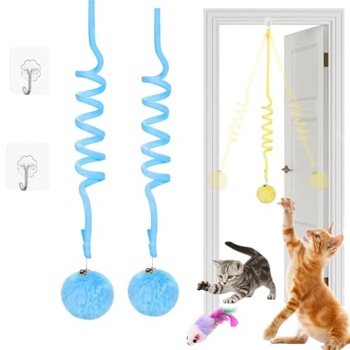 Qosigote Tier-Herzen Interaktives Katzen Gummizug Spielzeug, Katzenspielzeug Selbstbeschäftigung Hängende, Katzenspielzeug Türrahmen, Mit Glocke Interaktives Für Indoor Kätzchen Verfolgungsjagd (A,2) von Qosigote