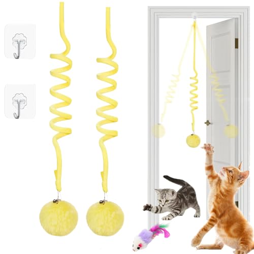 Qosigote Tier-Herzen Interaktives Katzen Gummizug Spielzeug, Katzenspielzeug Selbstbeschäftigung Hängende, Katzenspielzeug Türrahmen, Mit Glocke Interaktives Für Indoor Kätzchen Verfolgungsjagd (B,2) von Qosigote