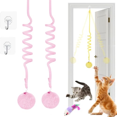 Qosigote Tier-Herzen Interaktives Katzen Gummizug Spielzeug, Katzenspielzeug Selbstbeschäftigung Hängende, Katzenspielzeug Türrahmen, Mit Glocke Interaktives Für Indoor Kätzchen Verfolgungsjagd (C,2) von Qosigote