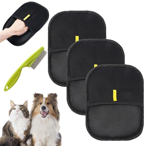 Qosigote Tierhaarentferner Handschuh, Pet Hair Remover Glove, Haarentfernungshandschuh Katze, Sanfte Haustier-Enthaarungshandschuhe Für Glattes Und Gesundes Fell (3pcs) von Qosigote