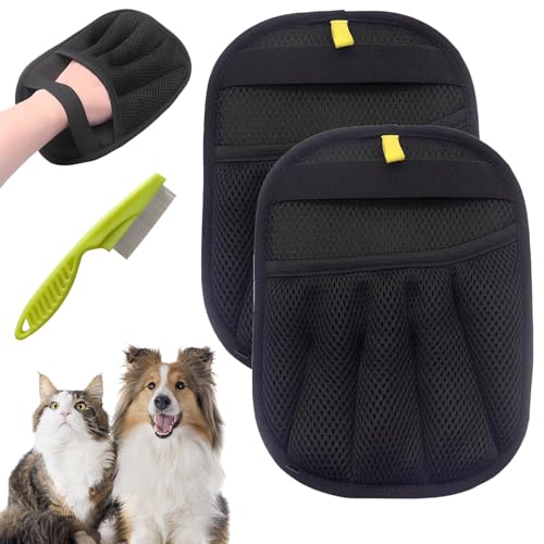 Qosigote Upgraded Tierhaar Tschüss, Tierhaarentferner Handschuh, Pet Hair Remover, Fellmagnet Katzen Hunde, Für Glattes Und Gesundes Fell, Static Removal Gloves for Clothes, Sofas, Carpets (2pcs) von Qosigote