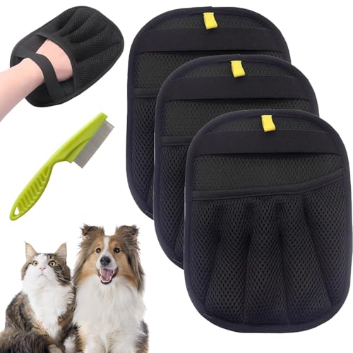 Qosigote Upgraded Tierhaar Tschüss, Tierhaarentferner Handschuh, Pet Hair Remover, Fellmagnet Katzen Hunde, Für Glattes Und Gesundes Fell, Static Removal Gloves for Clothes, Sofas, Carpets (3pcs) von Qosigote