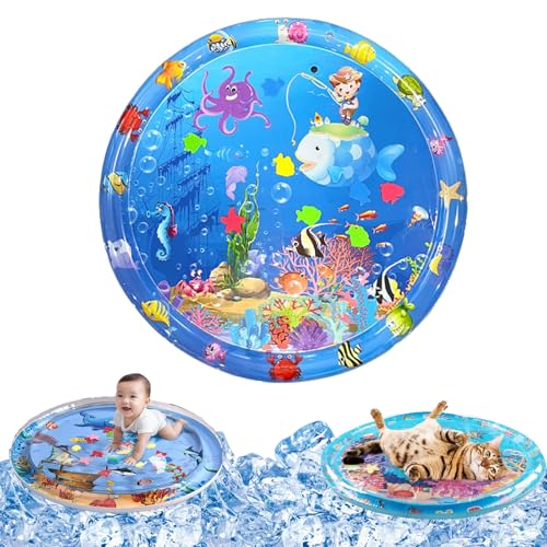 Qosigote Wassermatte Katzen Kratzfest, Hunde Katzen Spiel & Kühl Wassermatte (100cm), Sommer Aufblasbare Sensorische Wasserspielmatte, Interaktives Spielzeug für Katzen und Hunde (A,100CM) von Qosigote