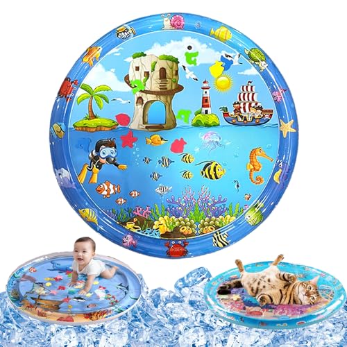 Qosigote Wassermatte Katzen Kratzfest, Hunde Katzen Spiel & Kühl Wassermatte (100cm), Sommer Aufblasbare Sensorische Wasserspielmatte, Interaktives Spielzeug für Katzen und Hunde (C,100CM) von Qosigote