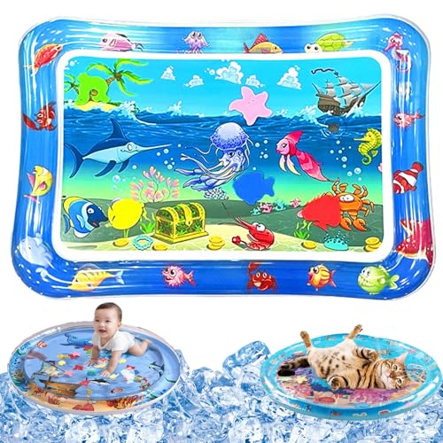 Qosigote Wasserspielmatte Katze, Hunde Katzen Spiel & Kühl Wassermatte, Katzen Wassermatte Kratzfest, Sommer Aufblasbare Sensorische Wasserspielmatte, Interaktives Spielzeug (A,66cm*47cm) von Qosigote