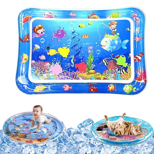 Qosigote Wasserspielmatte Katze, Hunde Katzen Spiel & Kühl Wassermatte, Katzen Wassermatte Kratzfest, Sommer Aufblasbare Sensorische Wasserspielmatte, Interaktives Spielzeug (B,66cm*47cm) von Qosigote