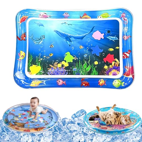 Qosigote Wasserspielmatte Katze, Hunde Katzen Spiel & Kühl Wassermatte, Katzen Wassermatte Kratzfest, Sommer Aufblasbare Sensorische Wasserspielmatte, Interaktives Spielzeug (C,66cm*47cm) von Qosigote