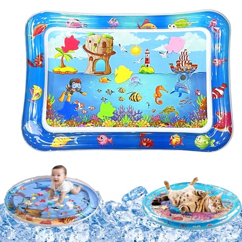 Qosigote Wasserspielmatte Katze, Hunde Katzen Spiel & Kühl Wassermatte, Katzen Wassermatte Kratzfest, Sommer Aufblasbare Sensorische Wasserspielmatte, Interaktives Spielzeug (D,66cm*47cm) von Qosigote