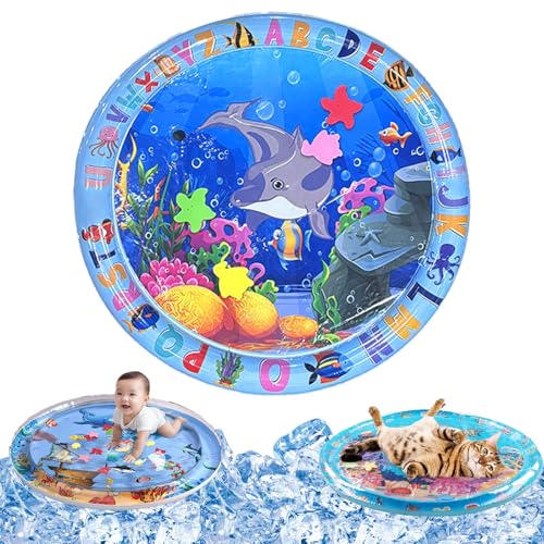 Qosigote Wasserspielmatte Katze, Hunde Katzen Spiel & Kühl Wassermatte, Katzen Wassermatte Kratzfest, Sommer Aufblasbare Sensorische Wasserspielmatte, Interaktives Spielzeug (E,65cm*65cm) von Qosigote