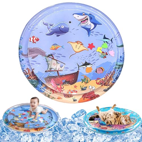 Qosigote Wasserspielmatte Katze, Hunde Katzen Spiel & Kühl Wassermatte, Katzen Wassermatte Kratzfest, Sommer Aufblasbare Sensorische Wasserspielmatte, Interaktives Spielzeug (F,65cm*65cm) von Qosigote