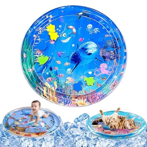 Qosigote Wasserspielmatte Katze, Hunde Katzen Spiel & Kühl Wassermatte, Katzen Wassermatte Kratzfest, Sommer Aufblasbare Sensorische Wasserspielmatte, Interaktives Spielzeug (G,65cm*65cm) von Qosigote