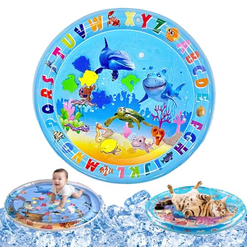 Qosigote Wasserspielmatte Katze, Hunde Katzen Spiel & Kühl Wassermatte, Katzen Wassermatte Kratzfest, Sommer Aufblasbare Sensorische Wasserspielmatte, Interaktives Spielzeug (H,65cm*65cm) von Qosigote