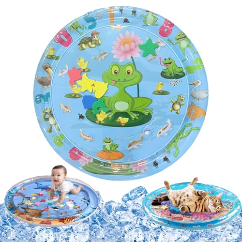 Qosigote Wasserspielmatte Katze, Hunde Katzen Spiel & Kühl Wassermatte, Katzen Wassermatte Kratzfest, Sommer Aufblasbare Sensorische Wasserspielmatte, Interaktives Spielzeug (I,65cm*65cm) von Qosigote