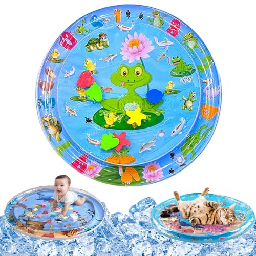Qosigote Wasserspielmatte Katze, Hunde Katzen Spiel & Kühl Wassermatte, Katzen Wassermatte Kratzfest, Sommer Aufblasbare Sensorische Wasserspielmatte, Interaktives Spielzeug (J,65cm*65cm) von Qosigote