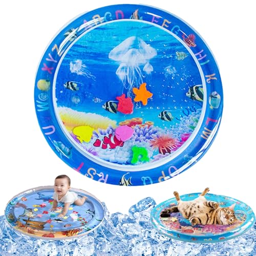 Qosigote Wasserspielmatte Katze, Hunde Katzen Spiel & Kühl Wassermatte, Katzen Wassermatte Kratzfest, Sommer Aufblasbare Sensorische Wasserspielmatte, Interaktives Spielzeug (K,65cm*65cm) von Qosigote
