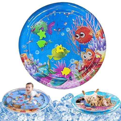 Qosigote Wasserspielmatte Katze, Hunde Katzen Spiel & Kühl Wassermatte, Katzen Wassermatte Kratzfest, Sommer Aufblasbare Sensorische Wasserspielmatte, Interaktives Spielzeug (L,65cm*65cm) von Qosigote
