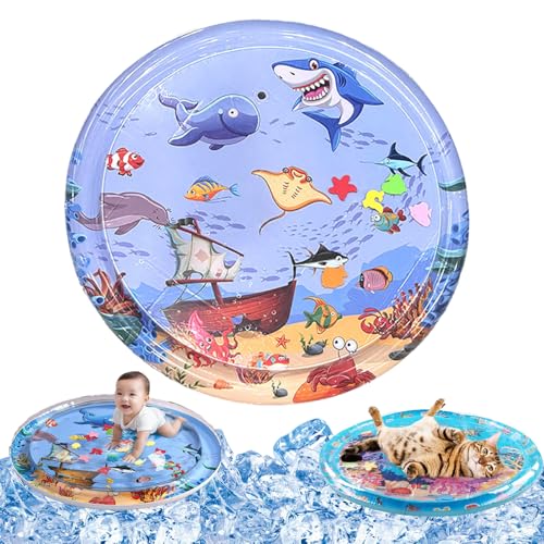 Qosigote Wasserspielmatte Katze, Hunde Katzen Spiel & Kühl Wassermatte, Katzen Wassermatte Kratzfest, Sommer Aufblasbare Sensorische Wasserspielmatte, Interaktives Spielzeug (O,100cm*100cm) von Qosigote