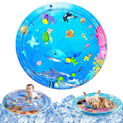 Qosigote Wasserspielmatte Katze, Hunde Katzen Spiel & Kühl Wassermatte, Katzen Wassermatte Kratzfest, Sommer Aufblasbare Sensorische Wasserspielmatte, Interaktives Spielzeug (P,100cm*100cm) von Qosigote