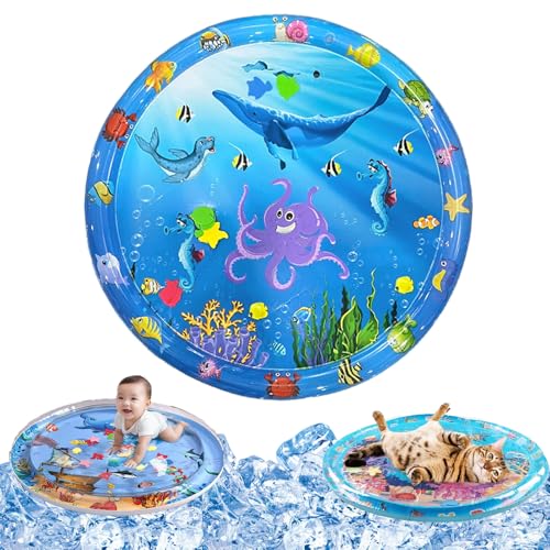 Qosigote Wasserspielmatte Katze, Hunde Katzen Spiel & Kühl Wassermatte, Katzen Wassermatte Kratzfest, Sommer Aufblasbare Sensorische Wasserspielmatte, Interaktives Spielzeug (Q,100cm*100cm) von Qosigote