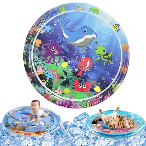 Qosigote Wasserspielmatte Katze, Hunde Katzen Spiel & Kühl Wassermatte, Katzen Wassermatte Kratzfest, Sommer Aufblasbare Sensorische Wasserspielmatte, Interaktives Spielzeug (R,100cm*100cm) von Qosigote