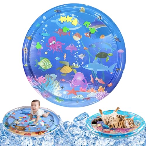 Qosigote Wasserspielmatte Katze, Hunde Katzen Spiel & Kühl Wassermatte, Katzen Wassermatte Kratzfest, Sommer Aufblasbare Sensorische Wasserspielmatte, Interaktives Spielzeug (S,100cm*100cm) von Qosigote