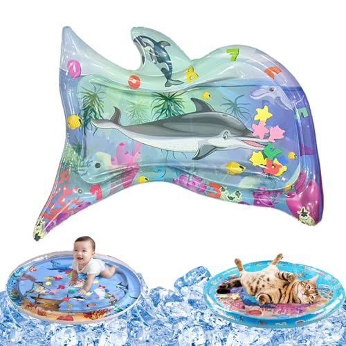 Qosigote Wasserspielmatte Katze, Hunde Katzen Spiel & Kühl Wassermatte, Katzen Wassermatte Kratzfest, Sommer Aufblasbare Sensorische Wasserspielmatte, Interaktives Spielzeug (T,105cm*85cm) von Qosigote
