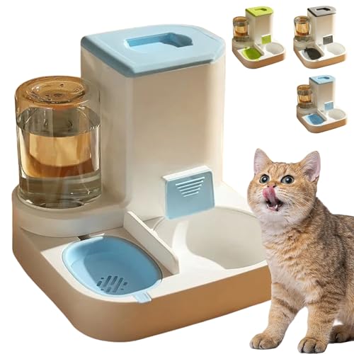 Vierpfotenmarkt - Miezbar, 2025 2-In-1 Automatischer Futterspender Katze,Moderner Katzenfutterspender Mit Wasserspender, Große Kapazität, Dreifache Wasserfiltration (Standardmodell,Blau) von Qosigote