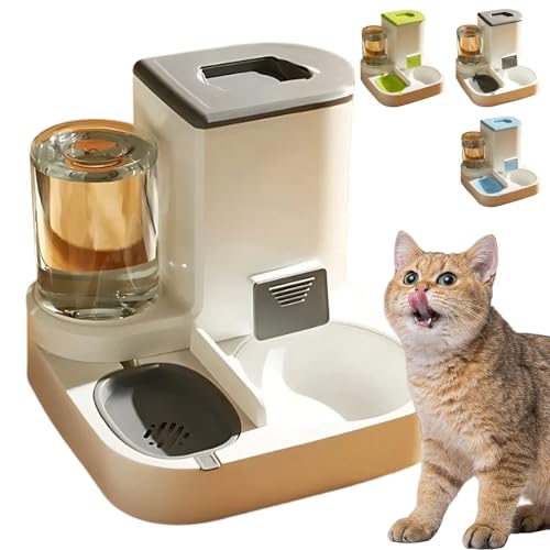 Vierpfotenmarkt - Miezbar, 2025 2-In-1 Automatischer Futterspender Katze,Moderner Katzenfutterspender Mit Wasserspender, Große Kapazität, Dreifache Wasserfiltration (Standardmodell,Grau) von Qosigote