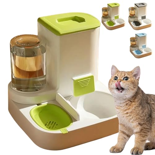 Vierpfotenmarkt - Miezbar, 2025 2-In-1 Automatischer Futterspender Katze,Moderner Katzenfutterspender Mit Wasserspender, Große Kapazität, Dreifache Wasserfiltration (Standardmodell,Grün) von Qosigote