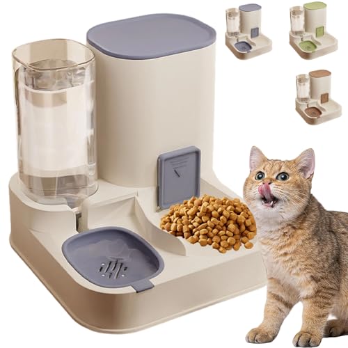 Vierpfotenmarkt - Miezbar, 2025 2-In-1 Automatischer Futterspender Katze,Moderner Katzenfutterspender Mit Wasserspender, Große Kapazität, Dreifache Wasserfiltration (Upgrade-Modell,Blau) von Qosigote