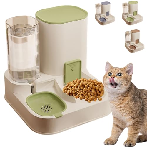 Vierpfotenmarkt - Miezbar, 2025 2-In-1 Automatischer Futterspender Katze,Moderner Katzenfutterspender Mit Wasserspender, Große Kapazität, Dreifache Wasserfiltration (Upgrade-Modell,Grün) von Qosigote