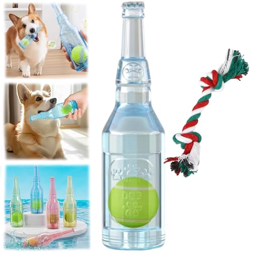 Crunchnplay Flaschenspielzeug für Hunde, unzerstörbares Hundespielzeug für aggressive Kauer, Gummi-Wasserflasche, Hundespielzeug Cruncher mit integriertem Tennisball, interessantes quietschendes von Qosneoun