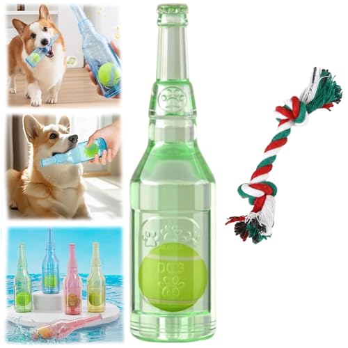 Crunchnplay Flaschenspielzeug für Hunde, unzerstörbares Hundespielzeug für aggressive Kauer, Gummi-Wasserflasche Hundespielzeug Cruncher mit integriertem Tennisball, interessantes quietschendes von Qosneoun