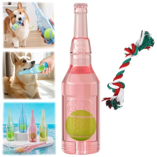 Crunchnplay Flaschenspielzeug für Hunde, unzerstörbares Hundespielzeug für aggressive Kauer, Gummi-Wasserflasche Hundespielzeug Cruncher mit integriertem Tennisball, interessantes quietschendes von Qosneoun