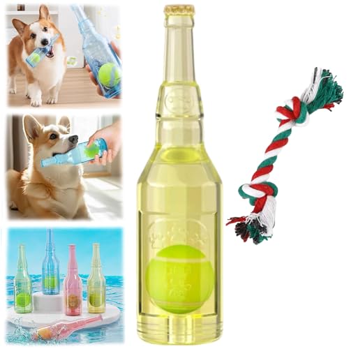 Crunchnplay Flaschenspielzeug für Hunde, unzerstörbares Hundespielzeug für aggressive Kauer, Gummi-Wasserflasche Hundespielzeug Cruncher mit integriertem Tennisball, interessantes quietschendes von Qosneoun