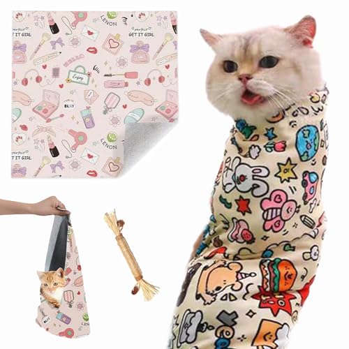 Qosneoun Cat Wrap for Cutting Nails,Velcro Fabric Wrap for Cats,Cat Grooming Wrap,Cat Wrap for Grooming,Cat Restraints for Grooming Self-Adherent Cat Wrap,Self-Adherent,Anti-Bite,Anti-Scratch (A, M) von Qosneoun
