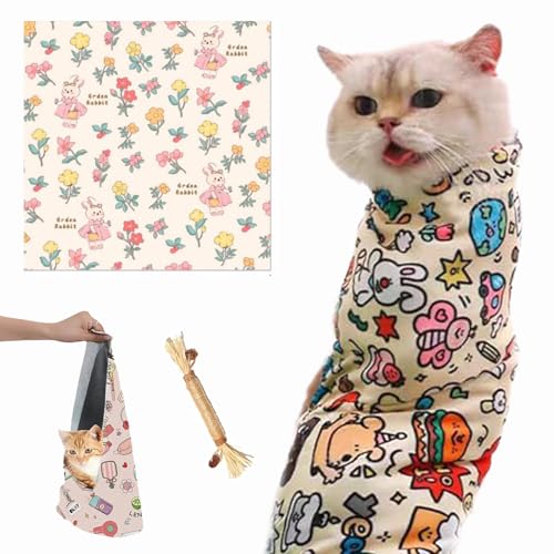 Qosneoun Cat Wrap for Cutting Nails,Velcro Fabric Wrap for Cats,Cat Grooming Wrap,Cat Wrap for Grooming,Cat Restraints for Grooming Self-Adherent Cat Wrap,Self-Adherent,Anti-Bite,Anti-Scratch (B, M) von Qosneoun