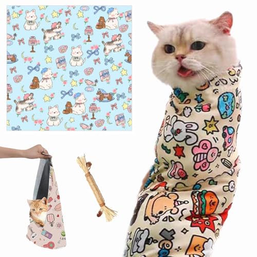 Qosneoun Cat Wrap for Cutting Nails,Velcro Fabric Wrap for Cats,Cat Grooming Wrap,Cat Wrap for Grooming,Cat Restraints for Grooming Self-Adherent Cat Wrap,Self-Adherent,Anti-Bite,Anti-Scratch (C, M) von Qosneoun