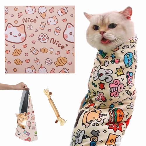 Qosneoun Cat Wrap for Cutting Nails,Velcro Fabric Wrap for Cats,Cat Grooming Wrap,Cat Wrap for Grooming,Cat Restraints for Grooming Self-Adherent Cat Wrap,Self-Adherent,Anti-Bite,Anti-Scratch (D, S) von Qosneoun
