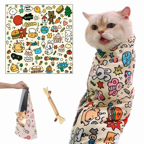 Qosneoun Cat Wrap for Cutting Nails,Velcro Fabric Wrap for Cats,Cat Grooming Wrap,Cat Wrap for Grooming,Cat Restraints for Grooming Self-Adherent Cat Wrap,Self-Adherent,Anti-Bite,Anti-Scratch (E, M) von Qosneoun