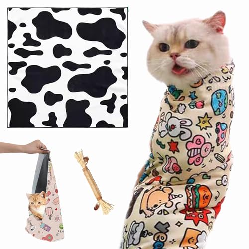 Qosneoun Cat Wrap for Cutting Nails,Velcro Fabric Wrap for Cats,Cat Grooming Wrap,Cat Wrap for Grooming,Cat Restraints for Grooming Self-Adherent Cat Wrap,Self-Adherent,Anti-Bite,Anti-Scratch (F, S) von Qosneoun