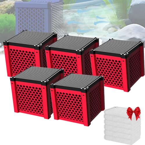 Qosneoun Filter Cube 2.0 - Die nächste Generation, Filter Cube aktivkohlefilter Pferd, Filter Natur Würfel, Aktivkohle Filterwürfel, Wassertrog Purifier Cube Für Aquarium, Teich, Tränke (5 PCS-Rot) von Qosneoun