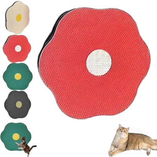Qosneoun Flower Scratching Pad for Cats on Wall, Cat Wall Scratcher Corrugated Cardboard, Cat Wall Scratcher Cat Nail File Scratcher, Cat Scratching Board Scratch Pad with Suction Cup (Red) von Qosneoun